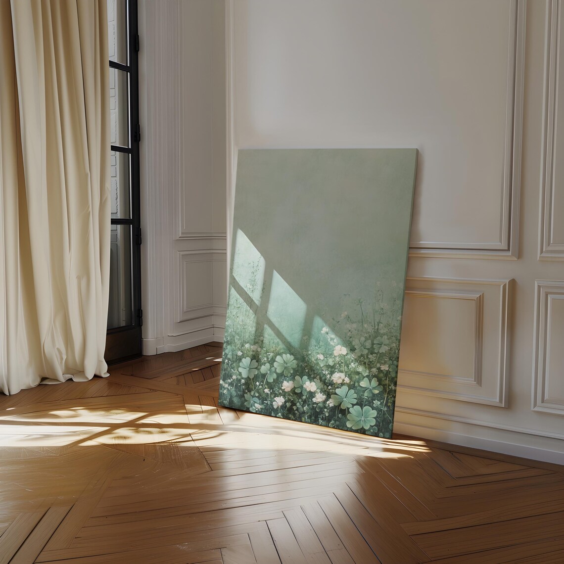 Serene Clover Field Art Print, Pastoral Landscape - Image 4