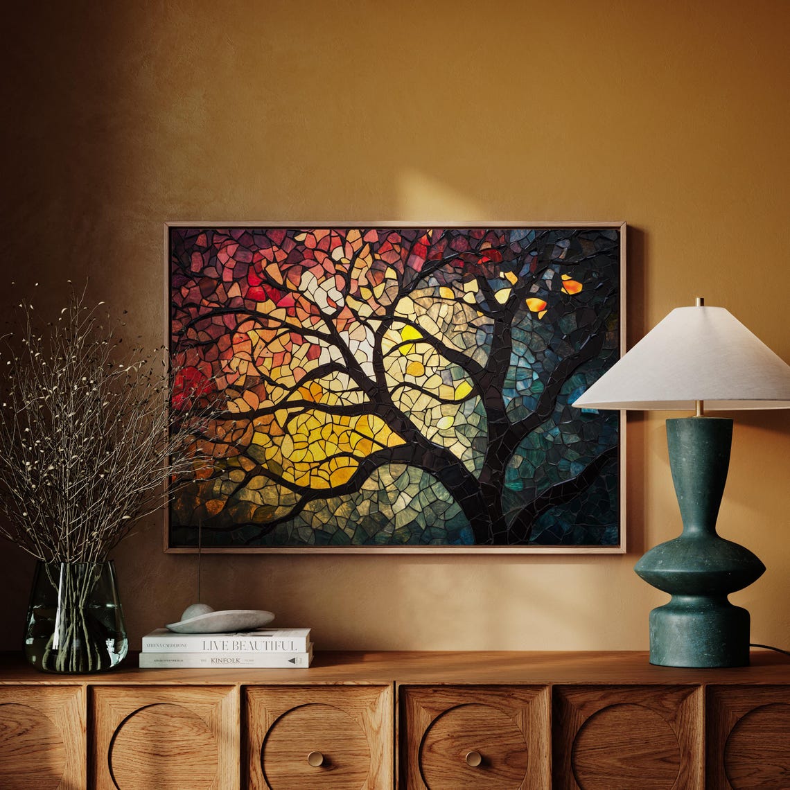 Stained Glass Autumn Tree Mosaic With Glowing Sunset Colors Poster - Image 6