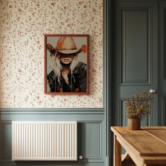 Blonde Cowgirl With Hat Pulled Low Western Portrait Art Poster