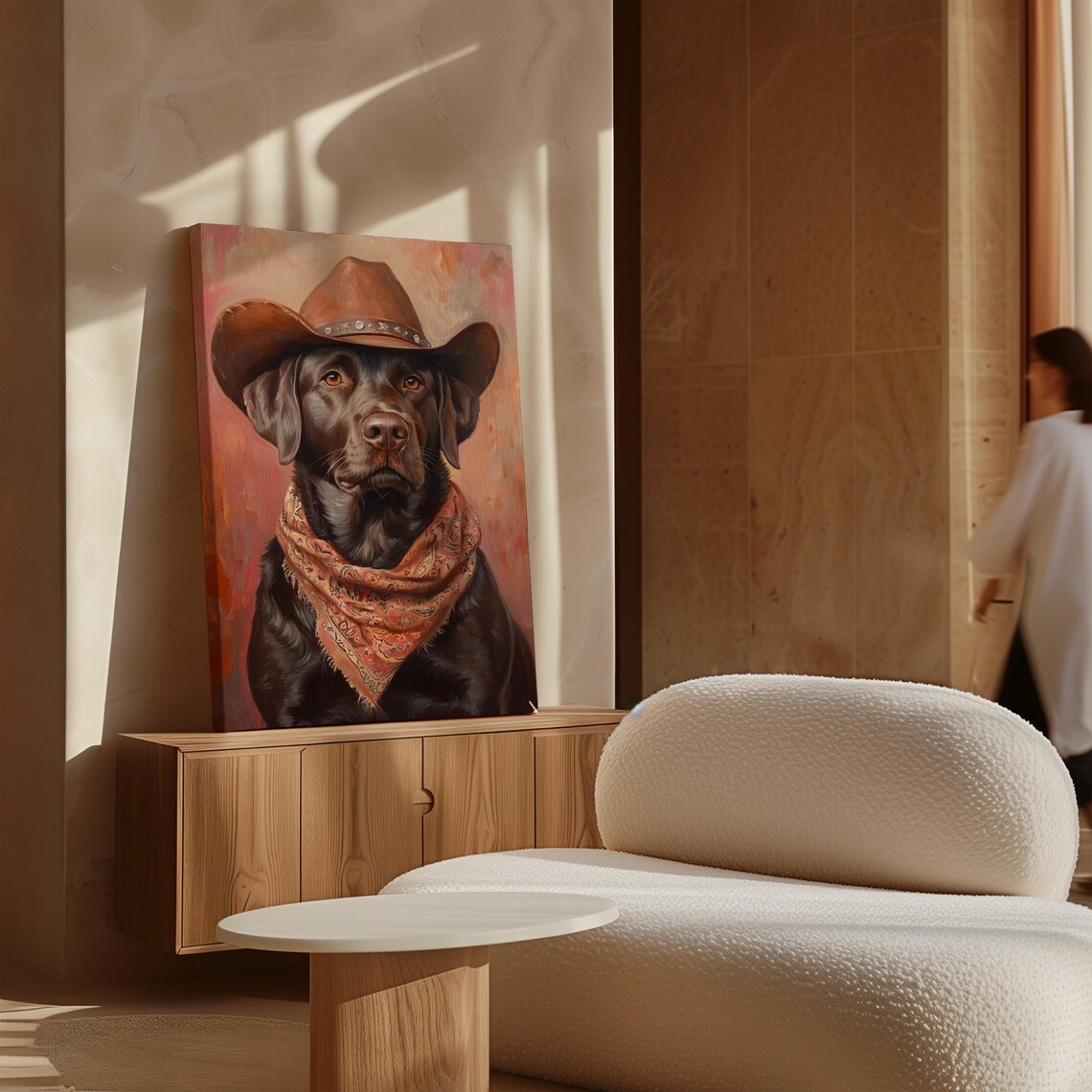 Chocolate Lab Cowboy Hat And Bandana Western Dog Portrait Poster - Image 3