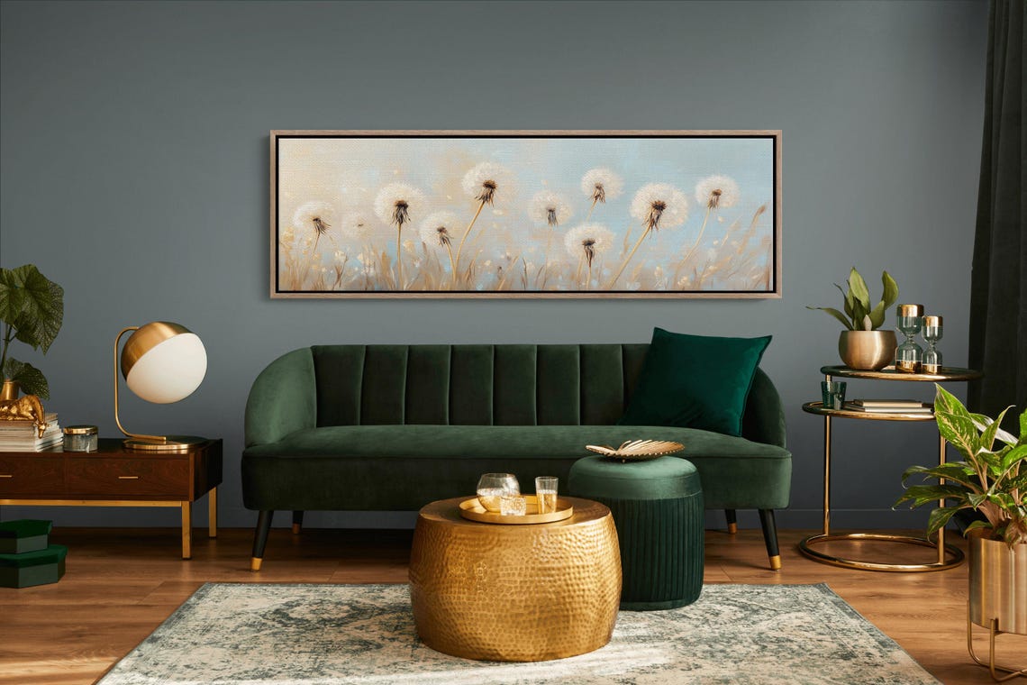 White Dandelion Field Soft Neutral Panoramic Floral Wall Poster