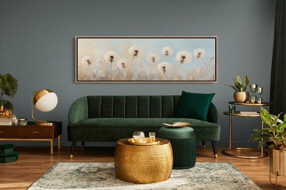 White Dandelion Field Soft Neutral Panoramic Floral Wall Poster