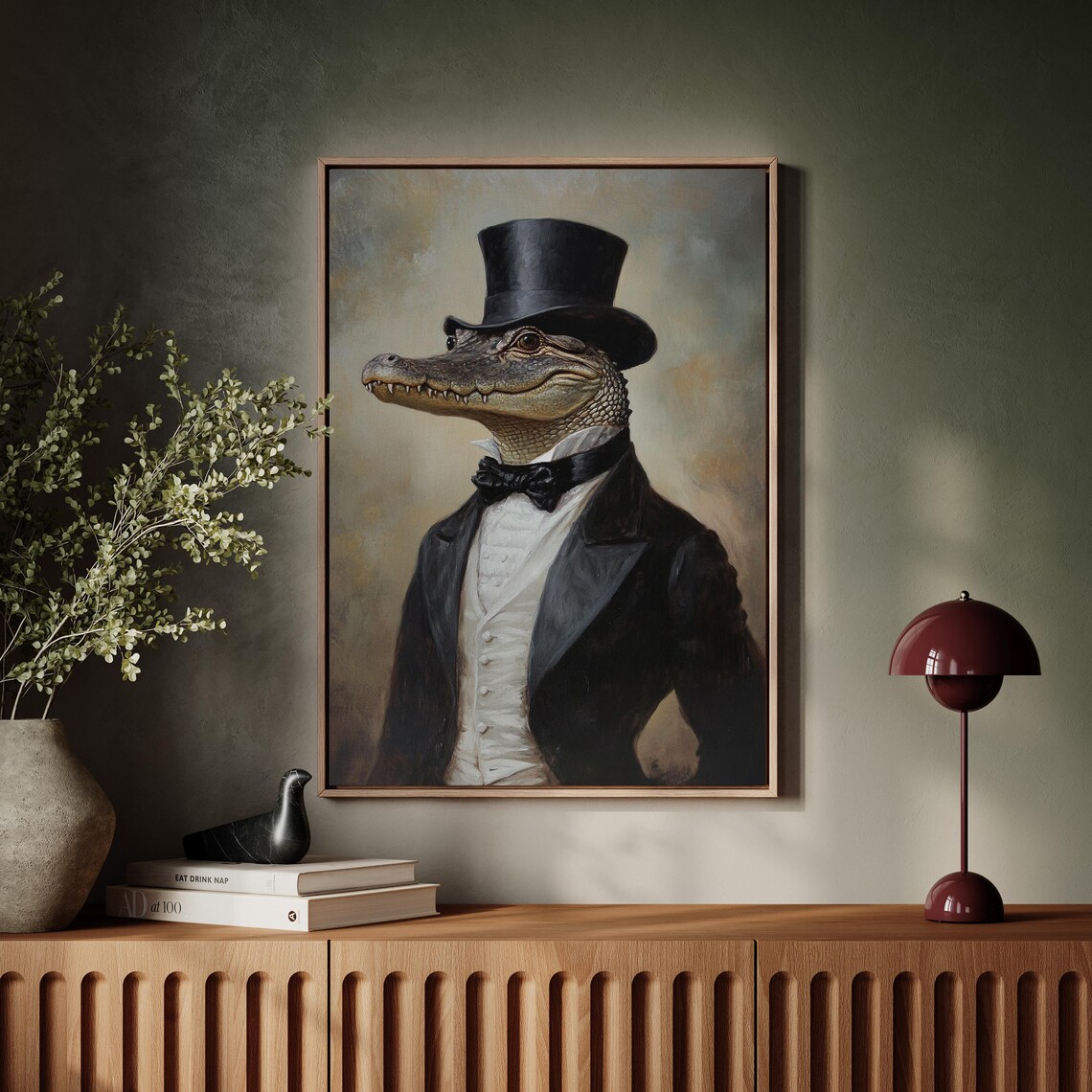 Gentleman Alligator In Top Hat And Bow Tie Vintage Portrait Wall Art
