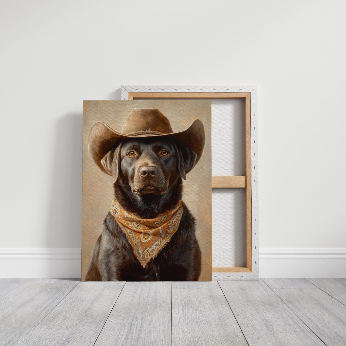 Chocolate Lab Cowboy Orange Bandana Rustic Western Dog Poster - Image 3