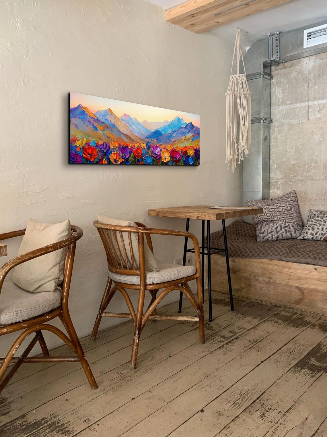 Vibrant Wildflower Meadow Pastel Mountain Dawn Panoramic Poster - Image 3