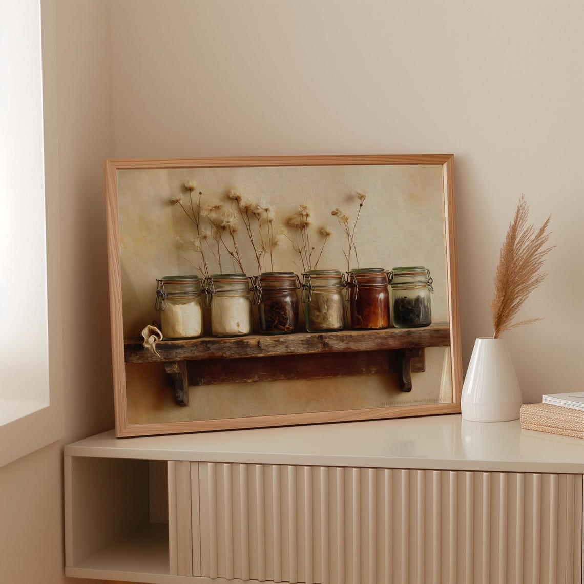 Rustic Kitchen Shelf Glass Jars Country Farmhouse Art Poster