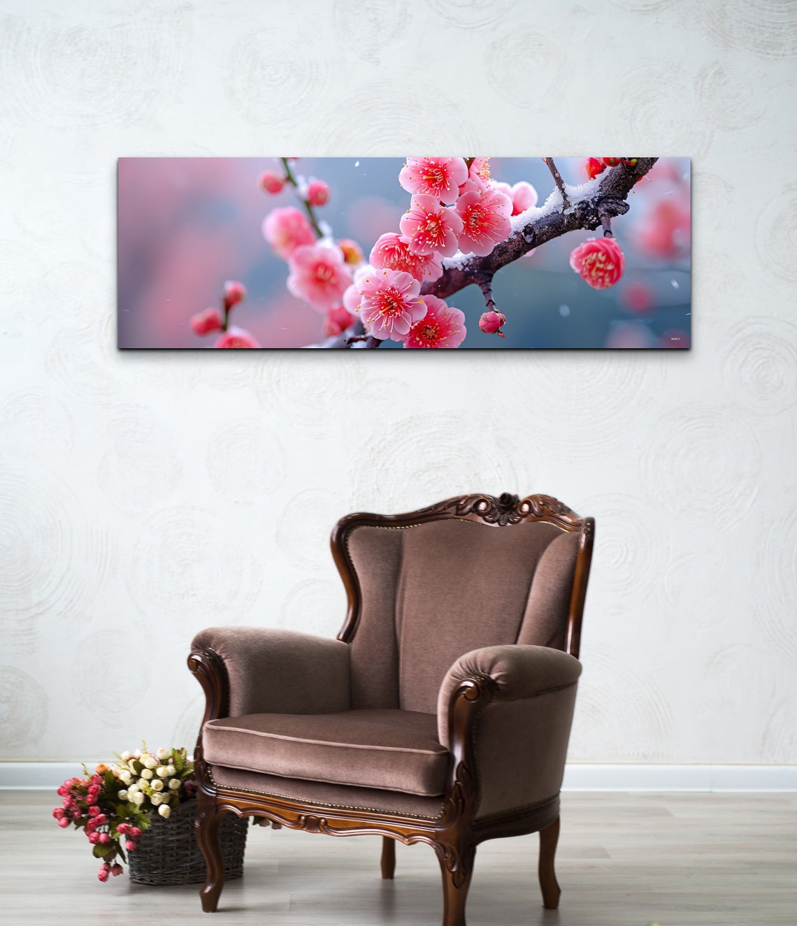 Pink Cherry Blossom Branch Panoramic Spring Floral Tree Art Print - Image 5