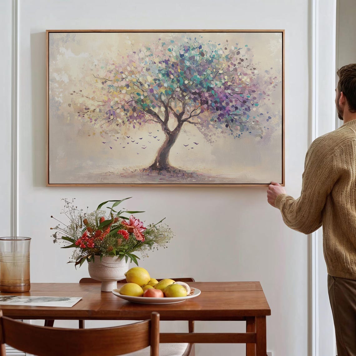 Abstract Pastel Tree Wall Art Nature Inspired Hangable Painting For Modern Home Dcor - Image 4