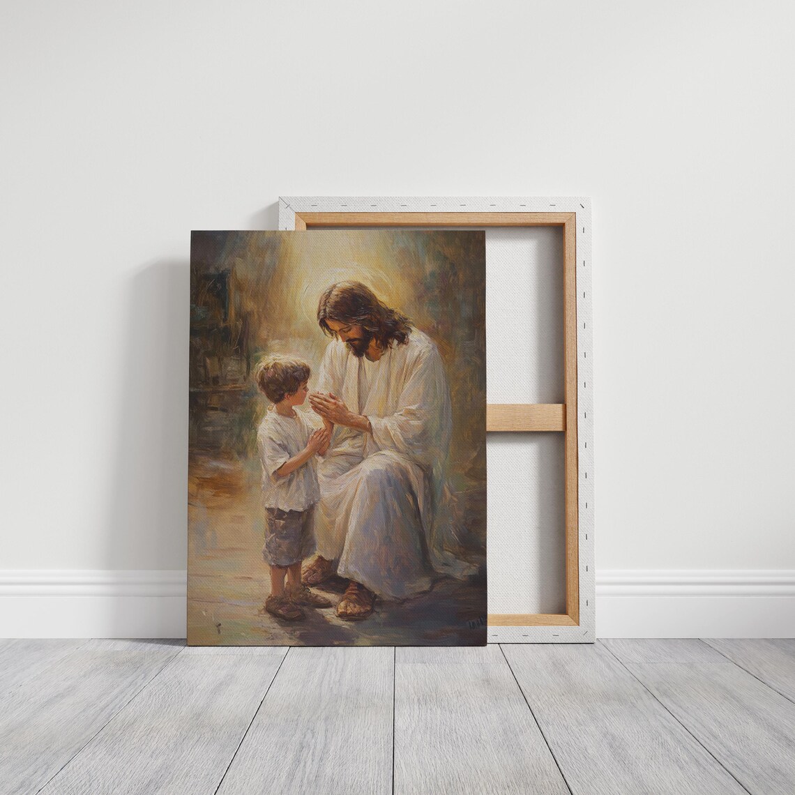 Jesus Kneeling With Child Prayer Halo Christian Faith Poster - Image 5