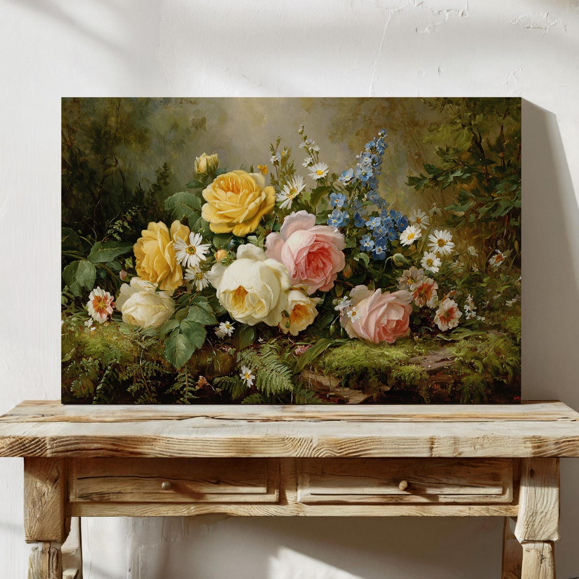 Vintage Roses Daisies Wildflowers Romantic Garden Still Life Poster