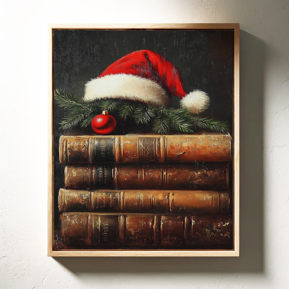 Santa Hat On Vintage Books With Pine Christmas Still Life Poster - Image 3