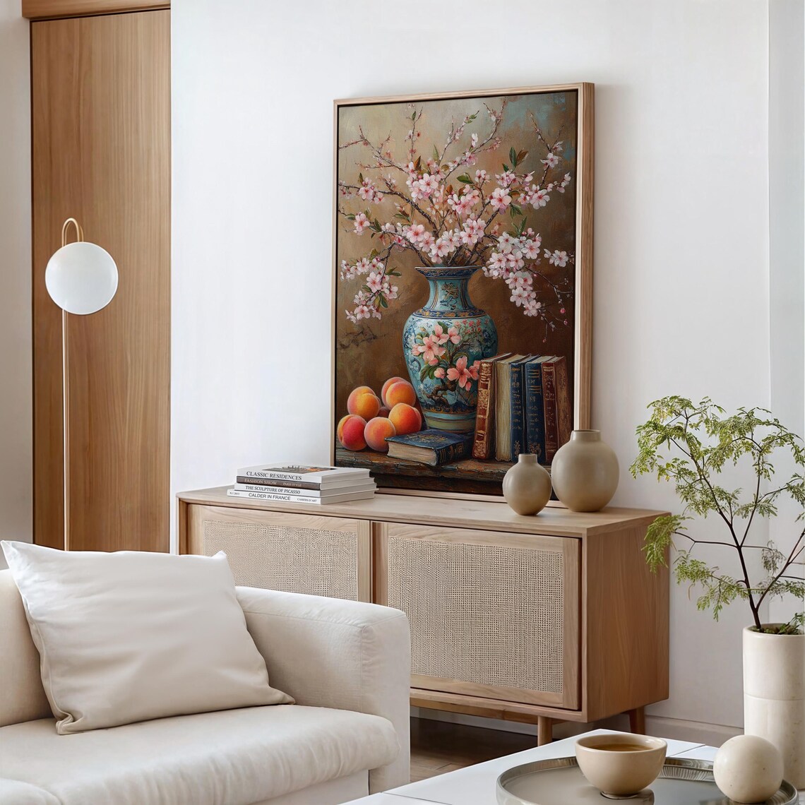 Elegant Cherry Blossom Vase Peaches Antique Books Still Life Poster - Image 5
