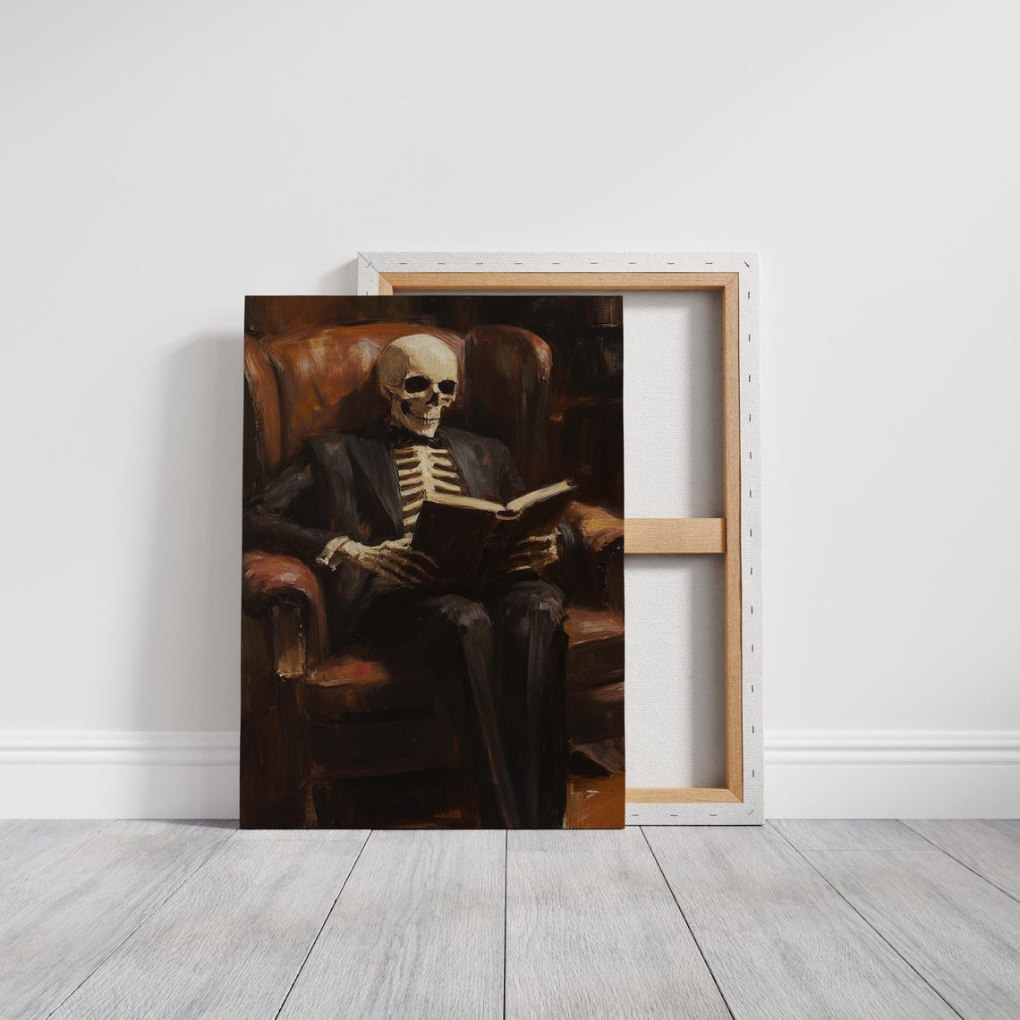 Skeleton Gentleman Reading a Book in a Leather Armchair Art Poster - Image 3