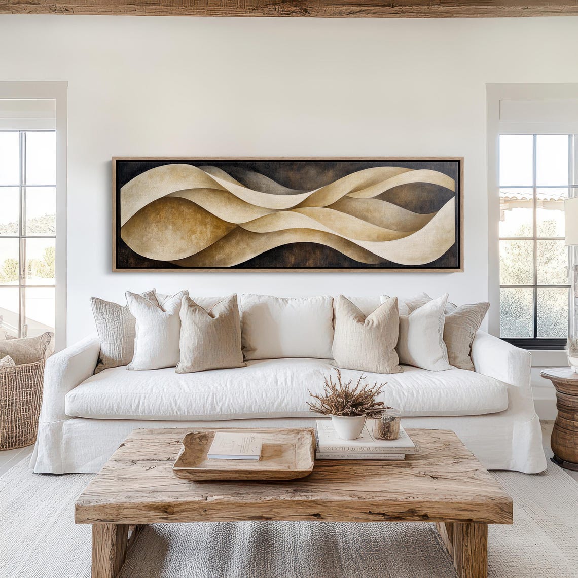 Luxury Abstract Gold Waves 3D Flowing Ribbons On Black Modern Poster