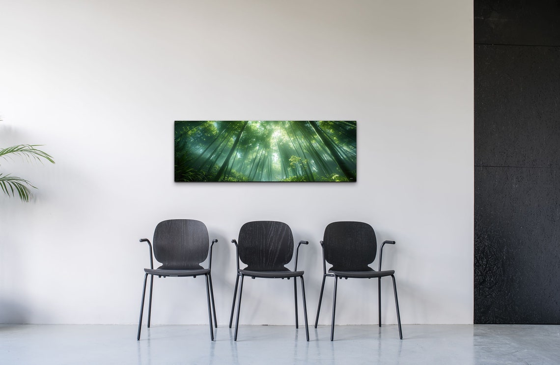 Sunlit Bamboo Forest Towering Stalks Canopy Light Rays Wall Art - Image 6