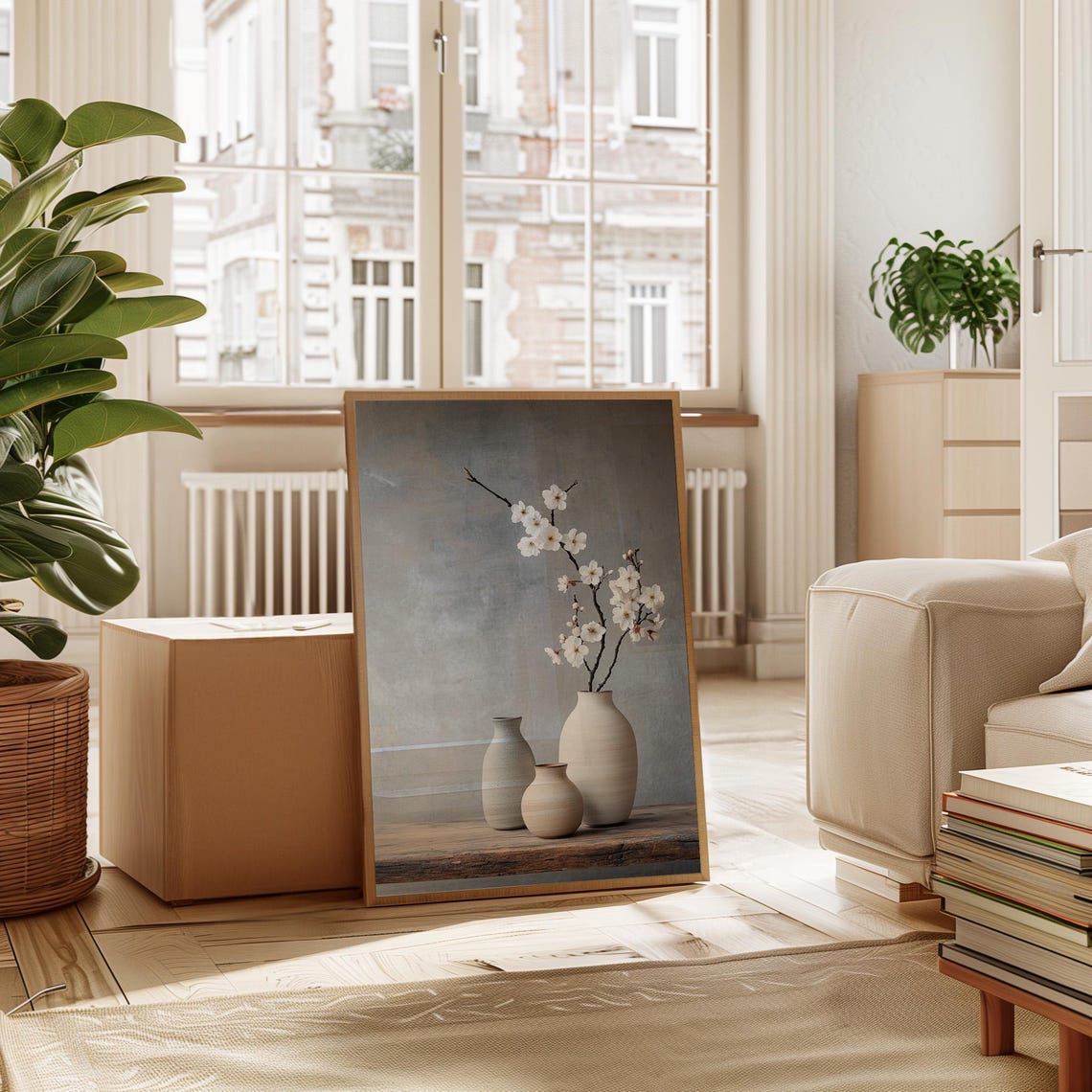 White Blossom Branch Minimalist Still Life Ceramic Vase Poster - Image 5