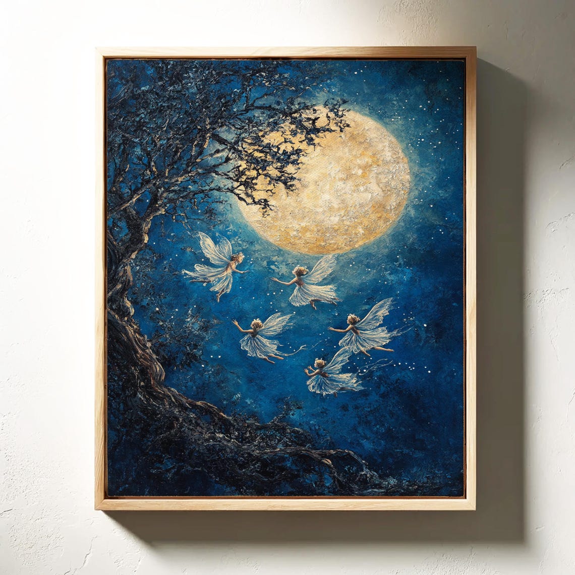 Five Fairies Dancing Under Golden Full Moon Beside Old Tree Poster - Image 6