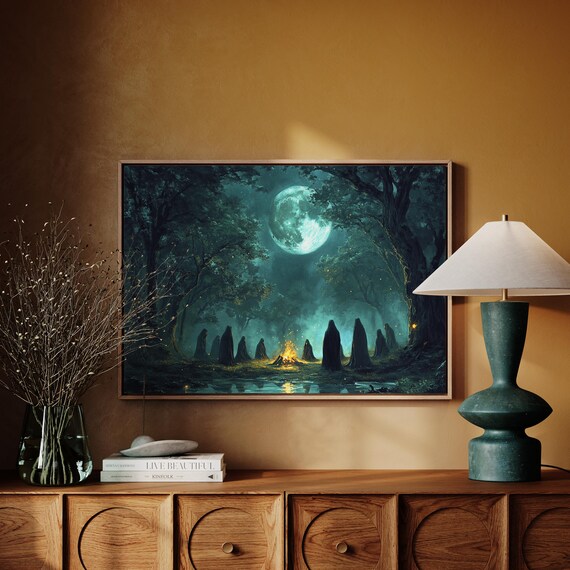 Moonlit Forest Gathering Witchy Full Moon Dark Woods Wall Art