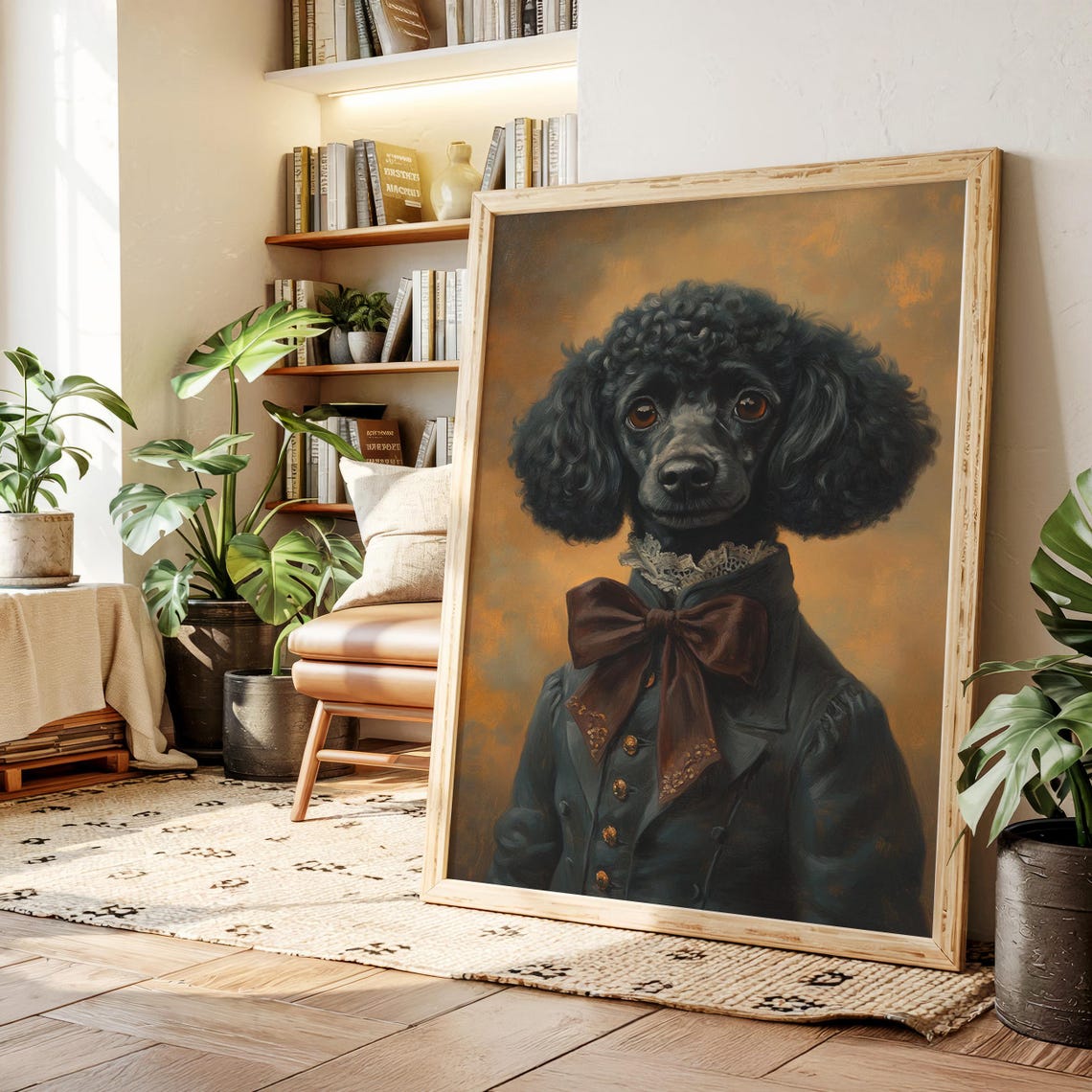Black Poodle In Regal Coat With Lace Collar And Bow Tie Poster