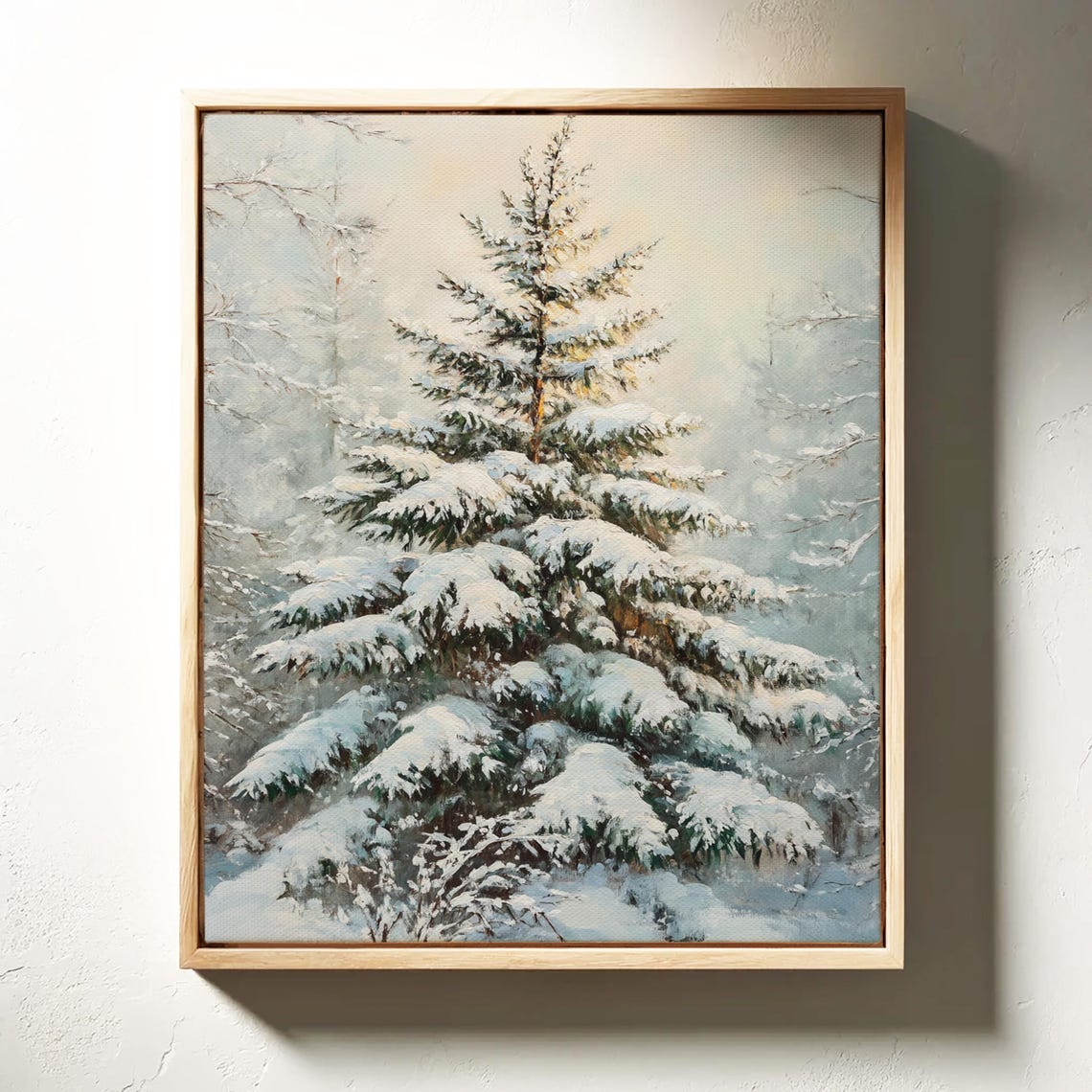 Serene Snow Covered Pine Tree Winter Woodland Landscape Art Print - Image 4