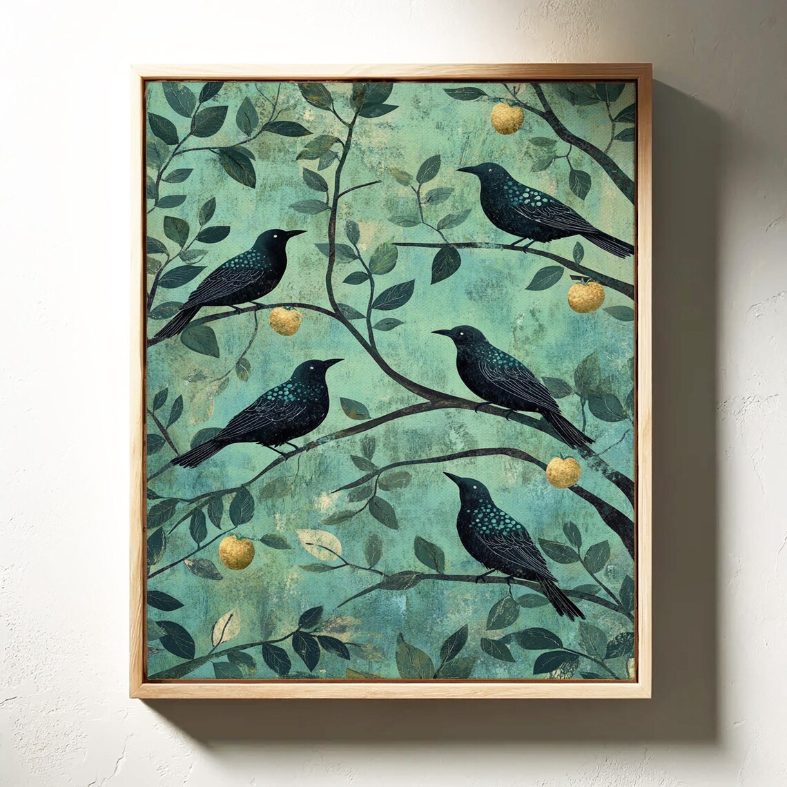Elegant Blackbirds on Golden Fruit Branches - Image 4