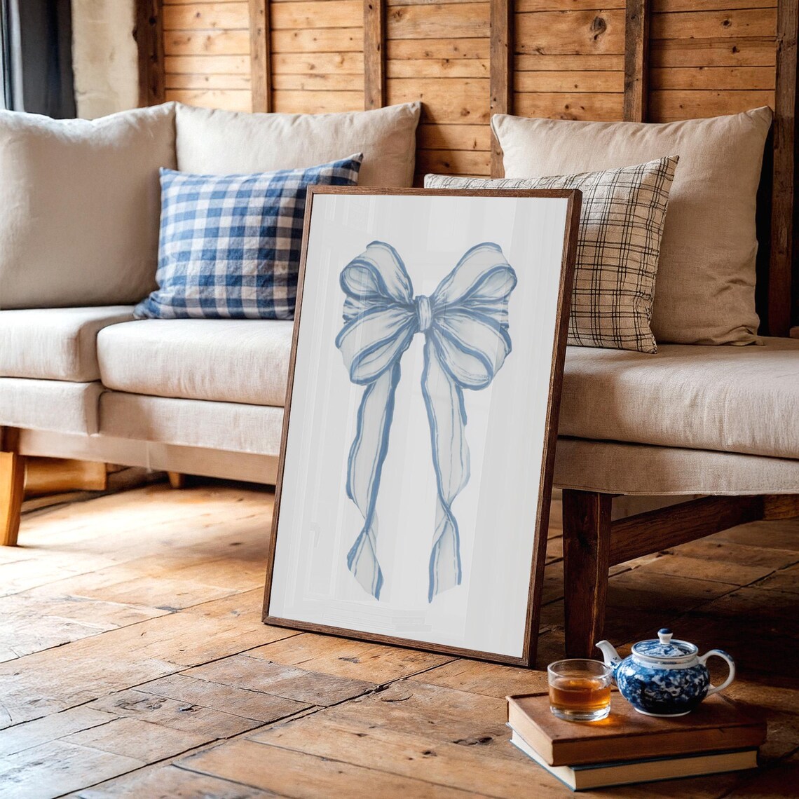 Delicate Blue Ribbon Bow Watercolor Minimalist Coquette Poster