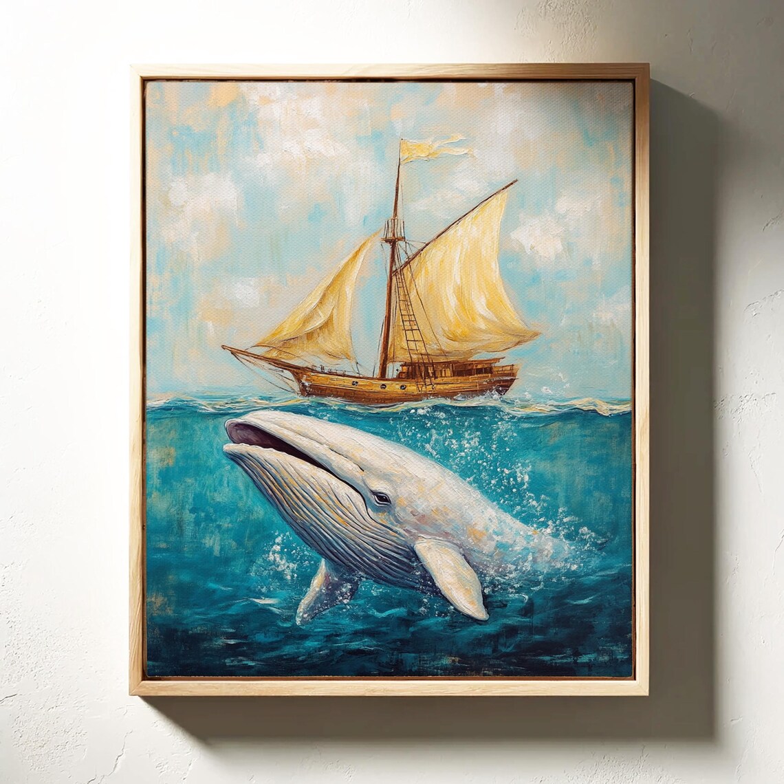 Sailing Ship And Whale Ocean Scene Nautical Wall Art