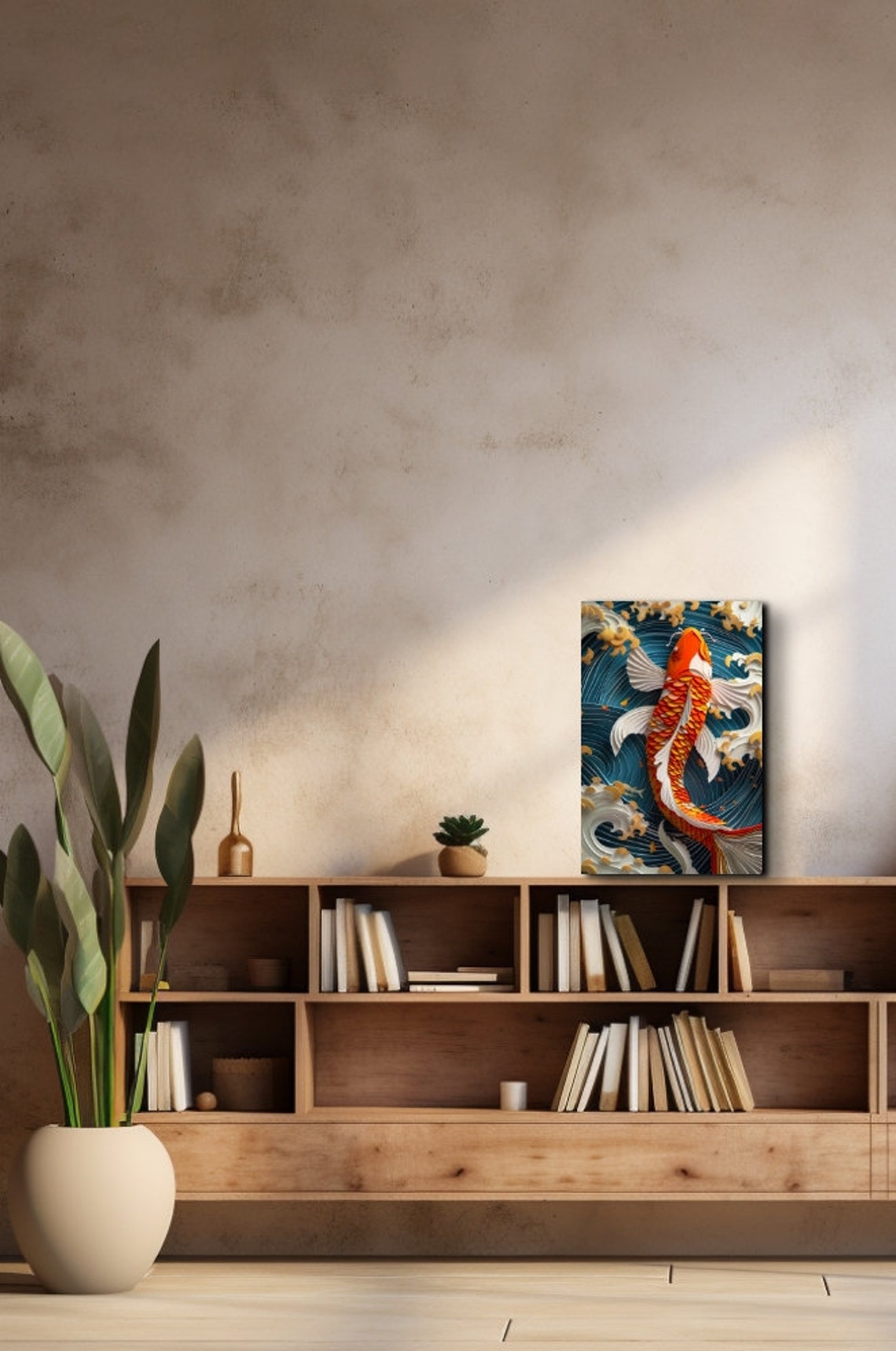 Orange Koi Fish Blue Ocean Waves Gold Clouds Japanese Poster - Image 4