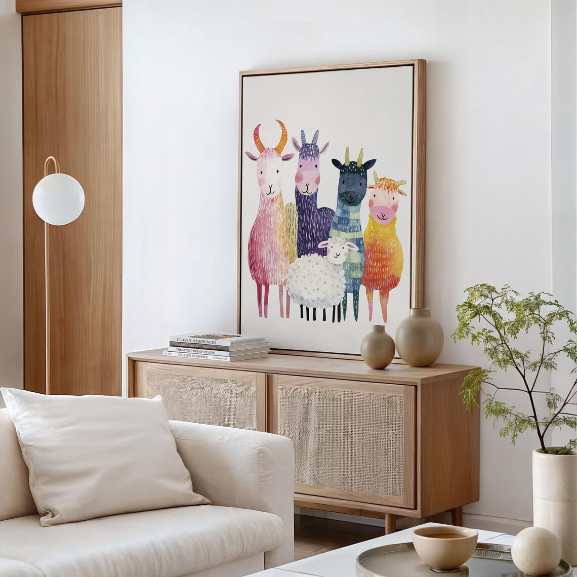 Colorful Whimsical Goat Family Watercolor Kids Room Nursery Art Poster - Image 4