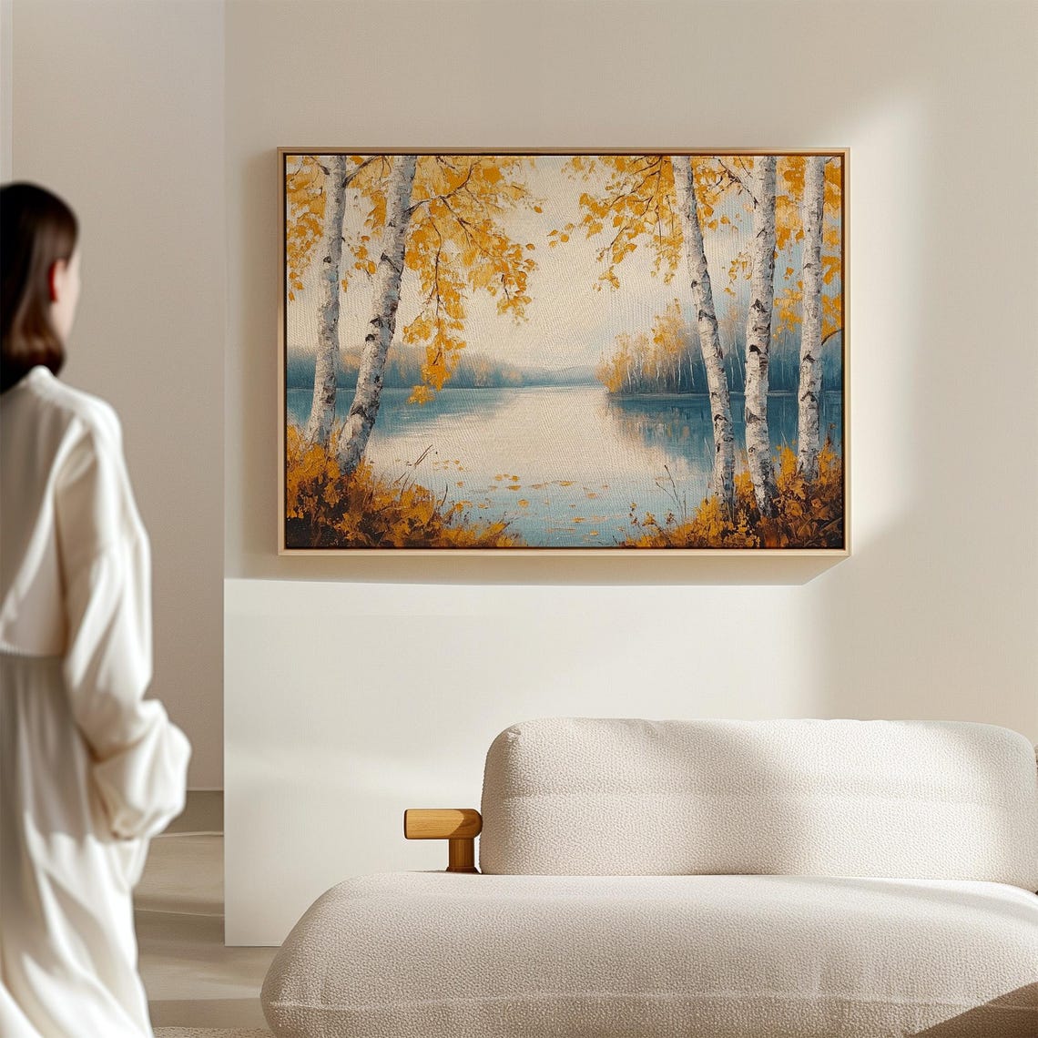 Golden Autumn Birch Trees By Calm Lake Scenic Nature Landscape Poster - Image 7