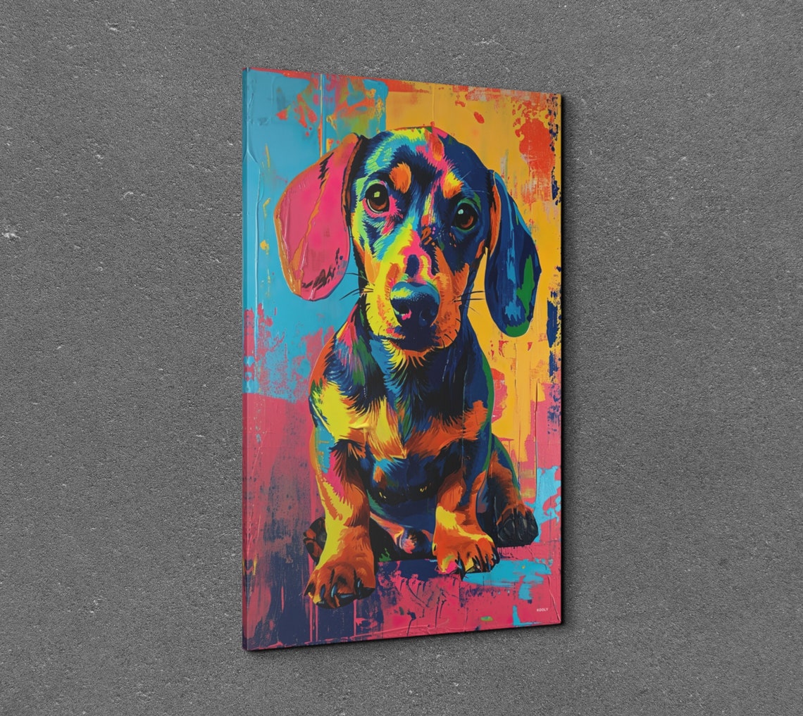 Dachshund Puppy Portrait in Vibrant Neon Pop Art Colors Poster - Image 3