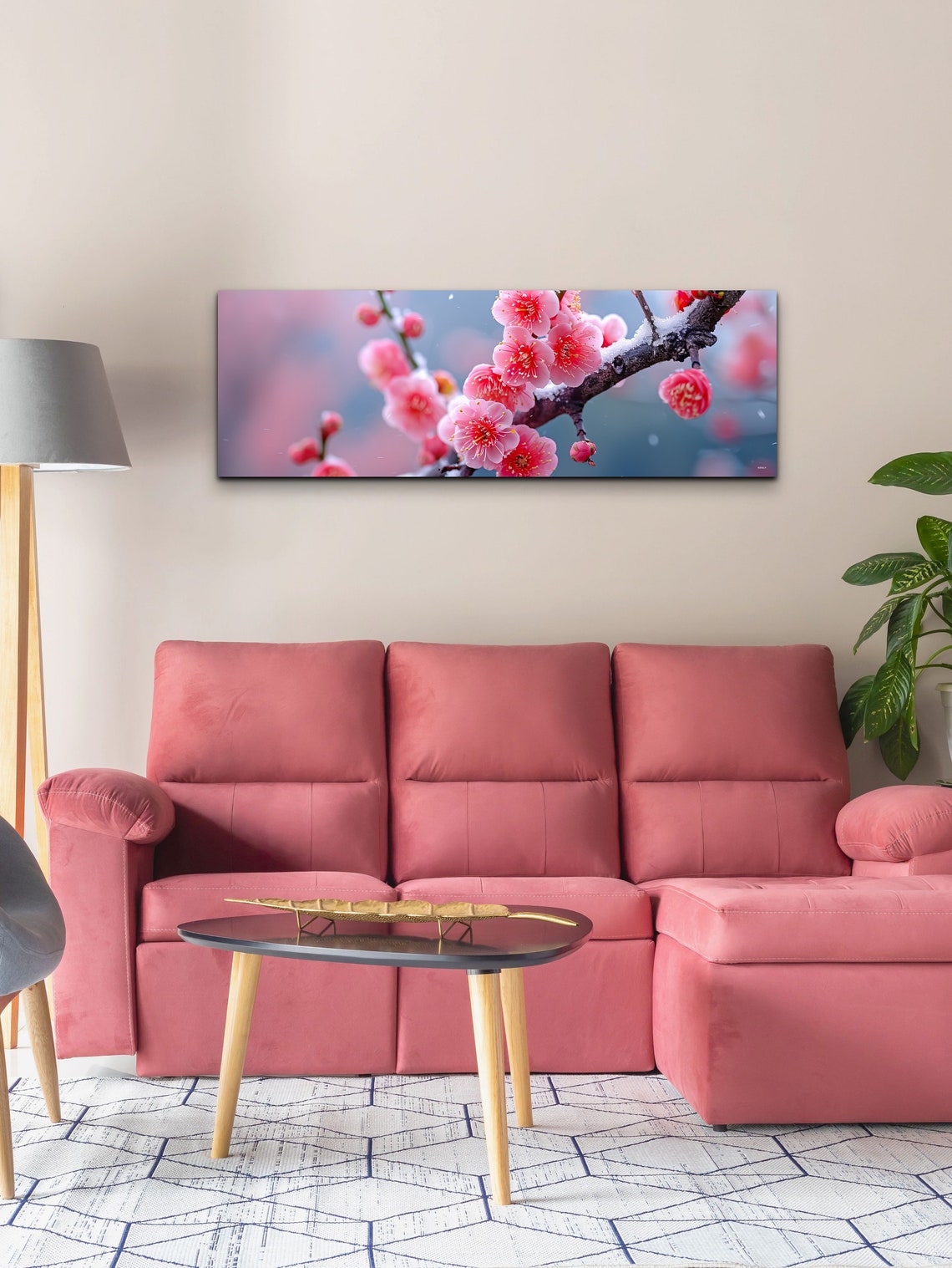 Pink Cherry Blossom Tree Branch On Art Print Large Tree Artwork Gallery Wrap Stretched On Ready To Hang Panoramic - Image 4