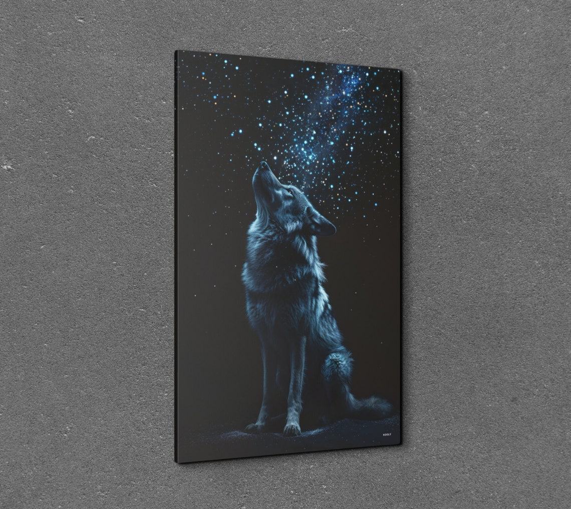 Majestic Gray Howling Wolf Gazing at Starry Night Sky Poster - Image 3