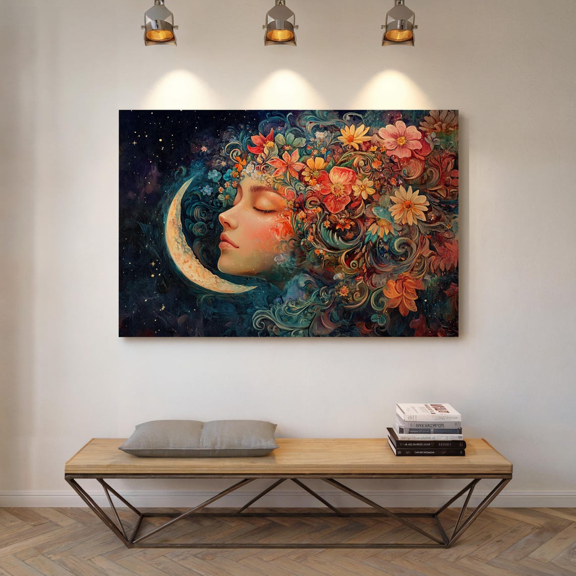 Dreamy Celestial Woman With Flower Hair And Crescent Moon Poster - Image 7