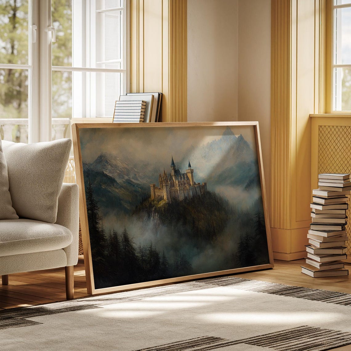 Fairytale Castle Above Foggy Mountains with Pine Forest Fantasy Poster - Image 7