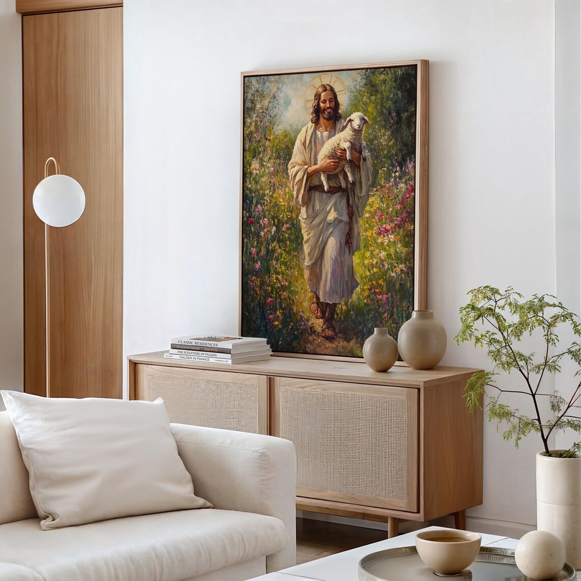 Jesus Christ Carrying Lamb Through Wildflower Meadow Good Shepherd Poster - Image 5