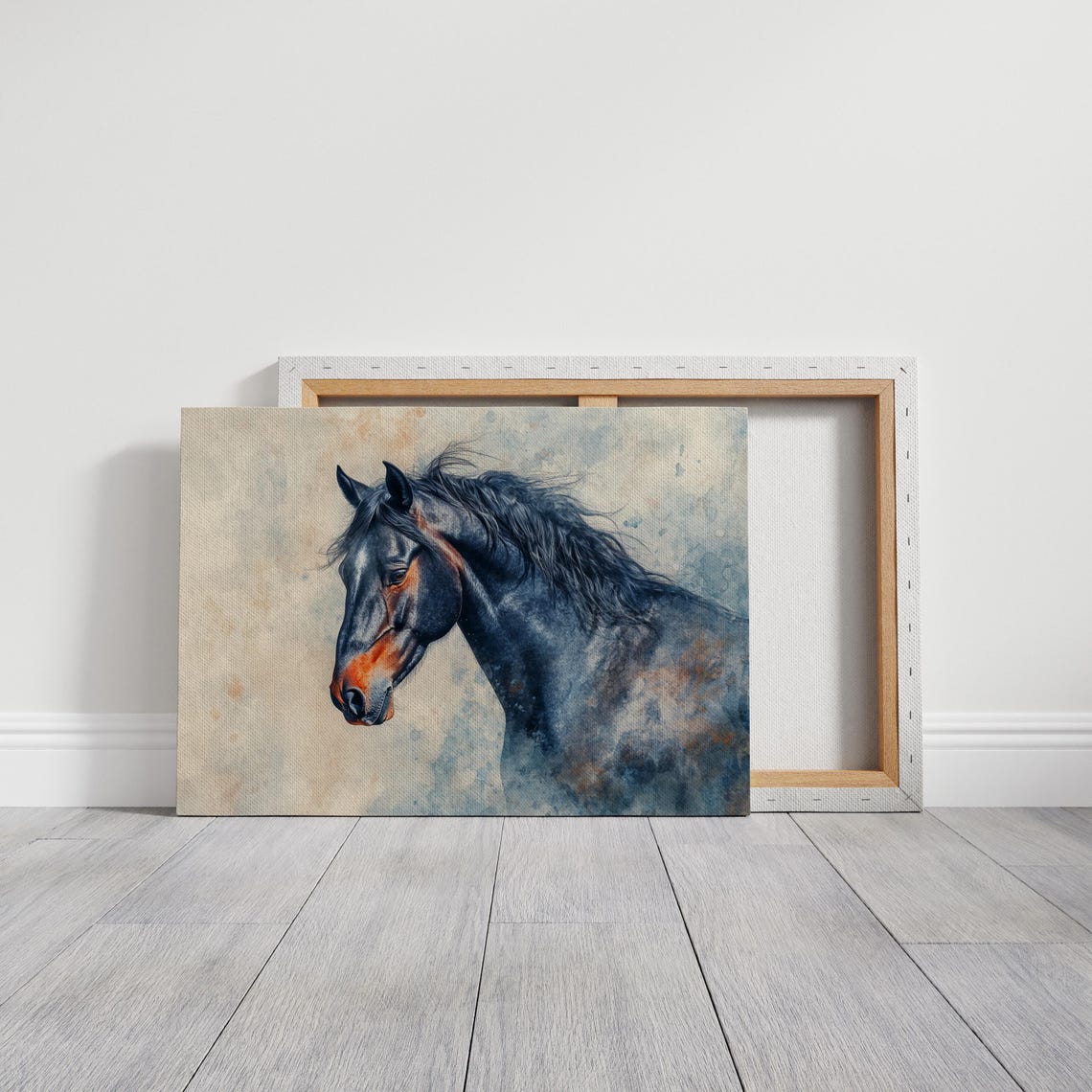 Dark Horse Portrait In Blue Watercolor Modern Equine Art Poster - Image 6