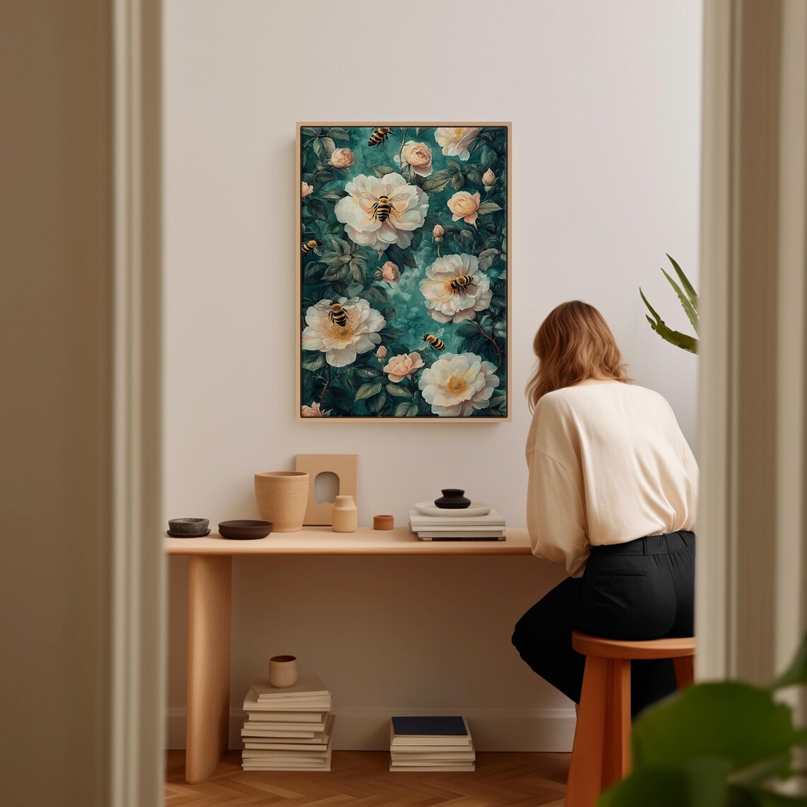 Elegant Bees and Roses Nature Inspired Wall Decor - Image 4