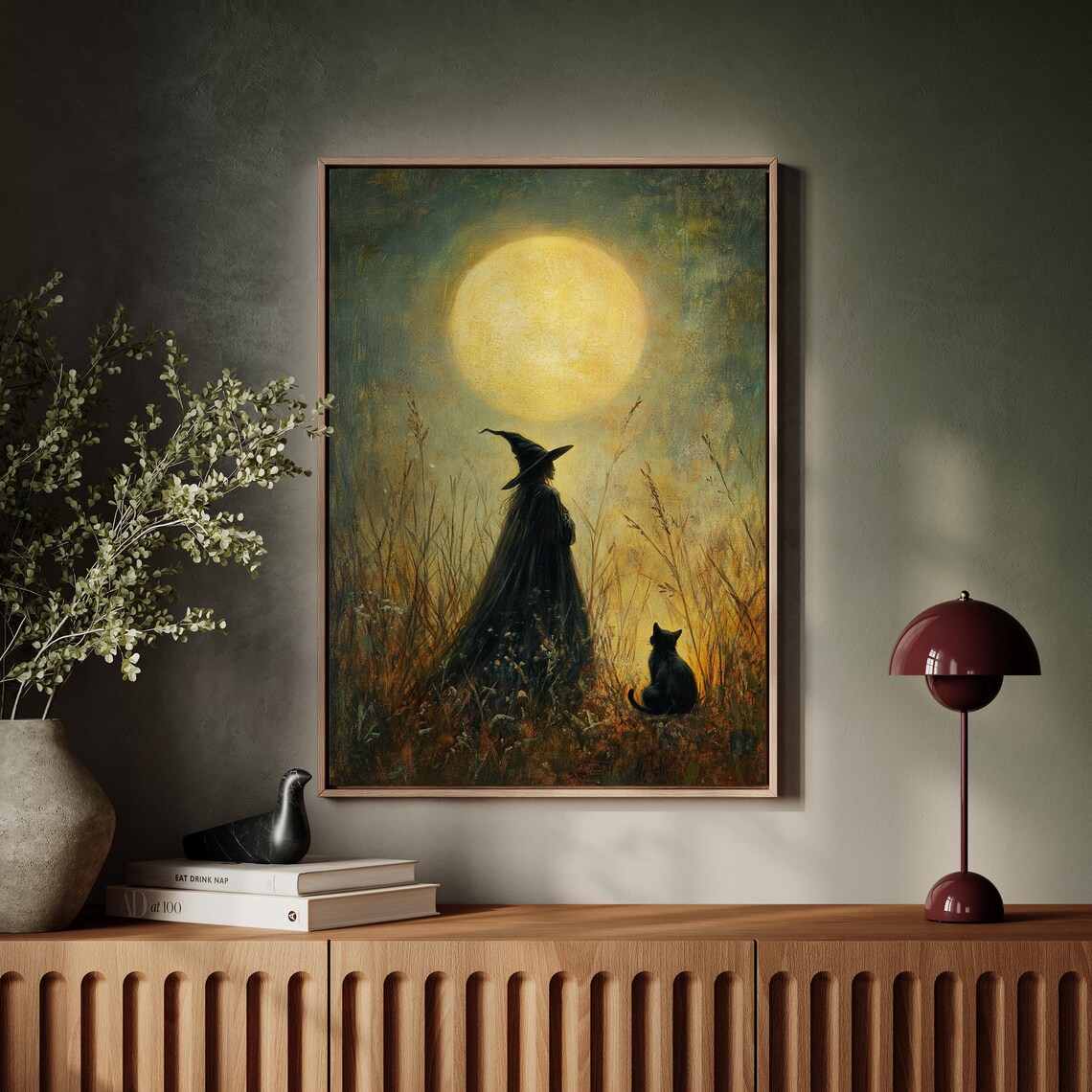 Witch And Black Cat, Mystical Autumn Scene - Image 7