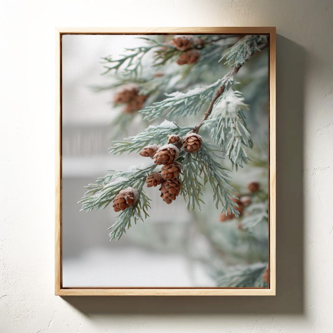 Frosted Pine Cones Winter Branch Close Up Nature Photo Art Poster