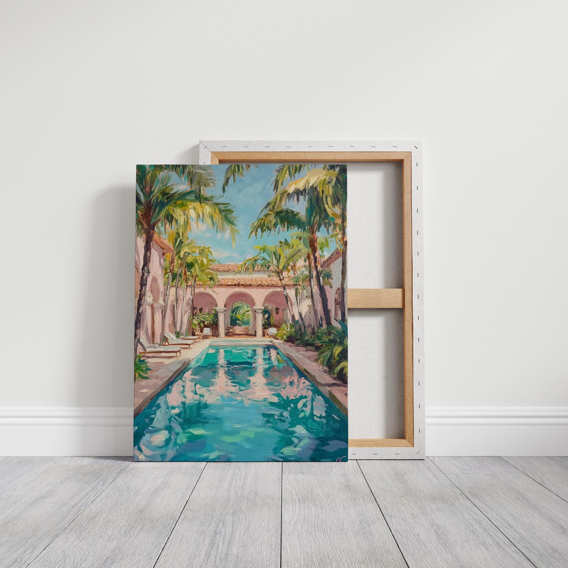Tropical Courtyard Pool, Mediterranean Style Art Print - Image 3