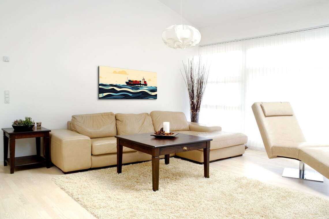 Panoramic Cargo Ship In Ocean Wall Art Print - Image 5