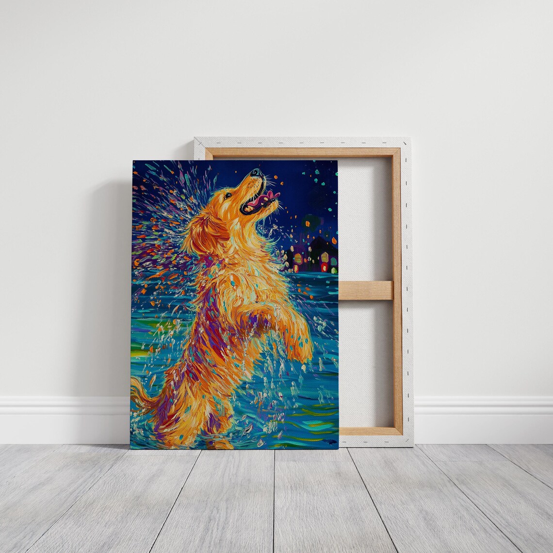 Colorful Dog Splashing Art Print, Playful Golden Retriever - Image 6