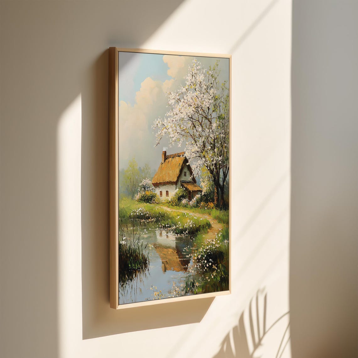 Thatched Cottage Beside a Stream Under a Blossoming Tree Poster - Image 5