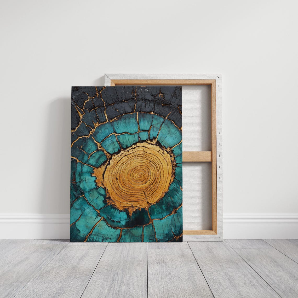 Teal Gold Kintsugi Style Tree Ring Abstract Botanical Wall Poster - Image 6