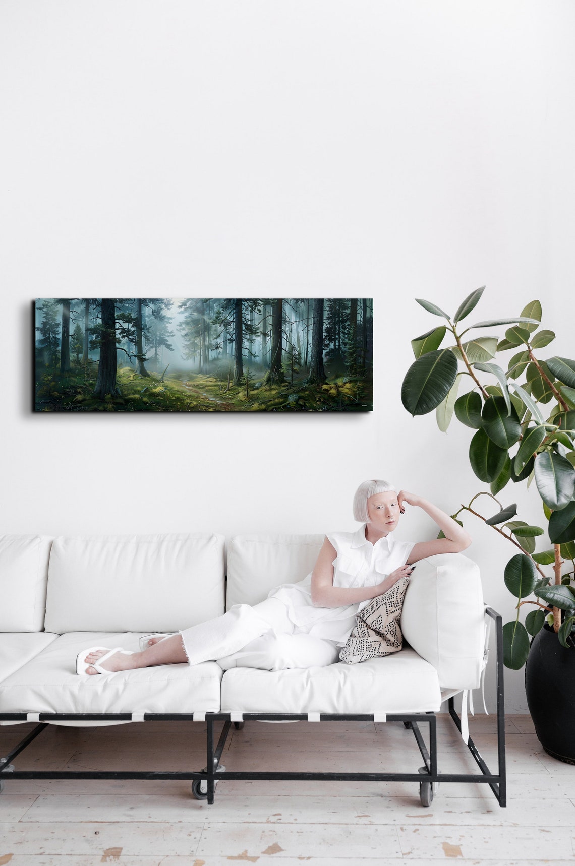 Enchanted Misty Pine Forest Interior with Rays of Light Poster - Image 5