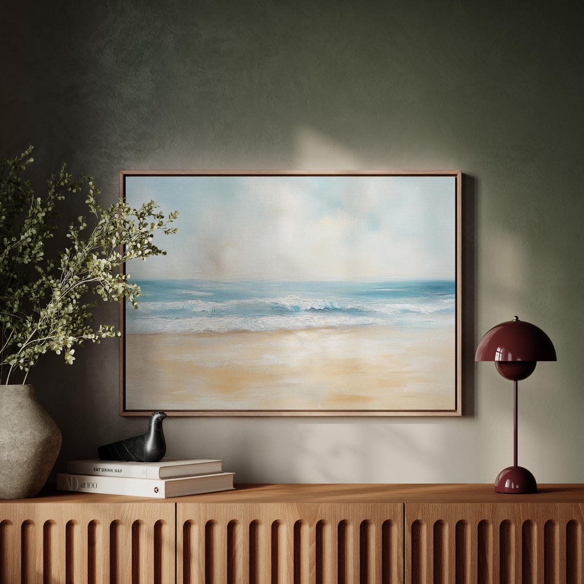 Serene Beach Scene Soft Ocean Waves Sandy Shore Pastel Coastal Poster - Image 5