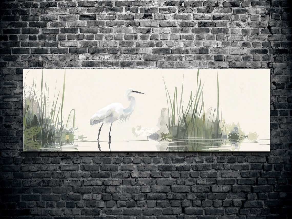 Serene White Egret Standing In Misty Marsh Watercolor Poster - Image 3