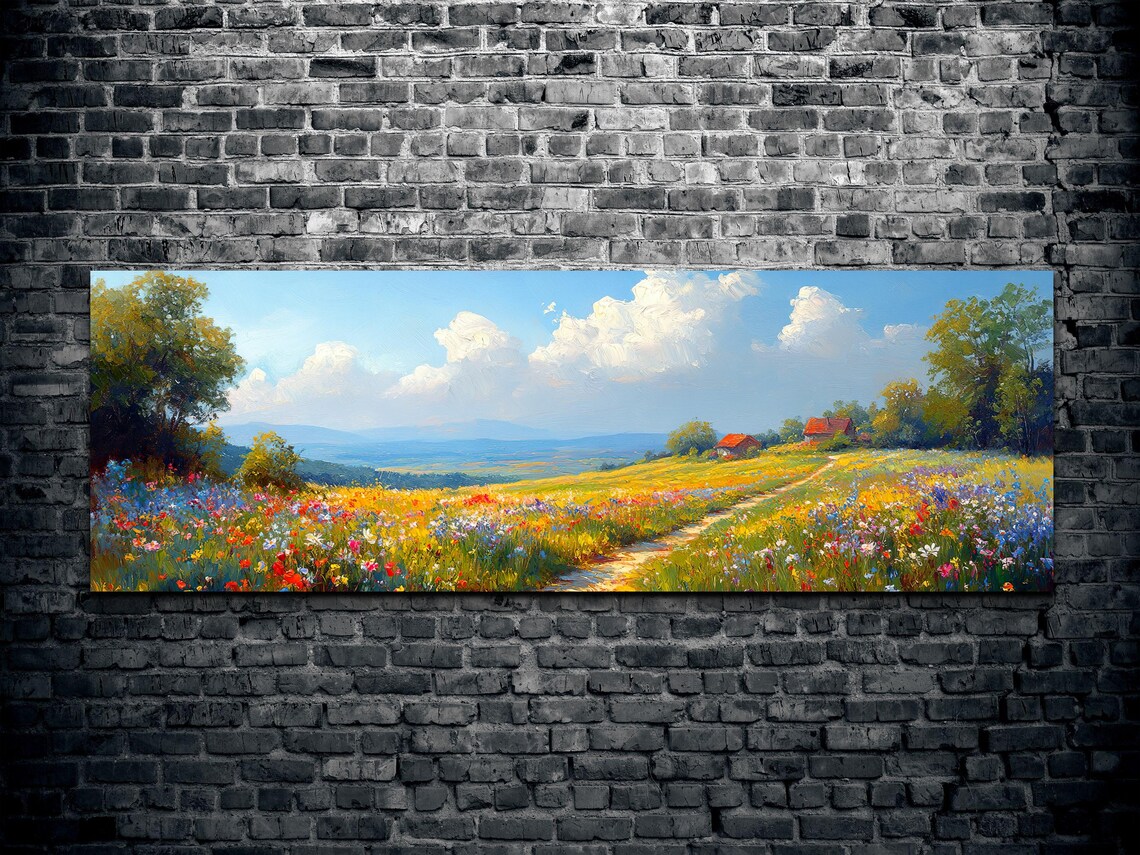 Red Barn Beyond Wildflower Field Country Lane Summer Day Poster - Image 2