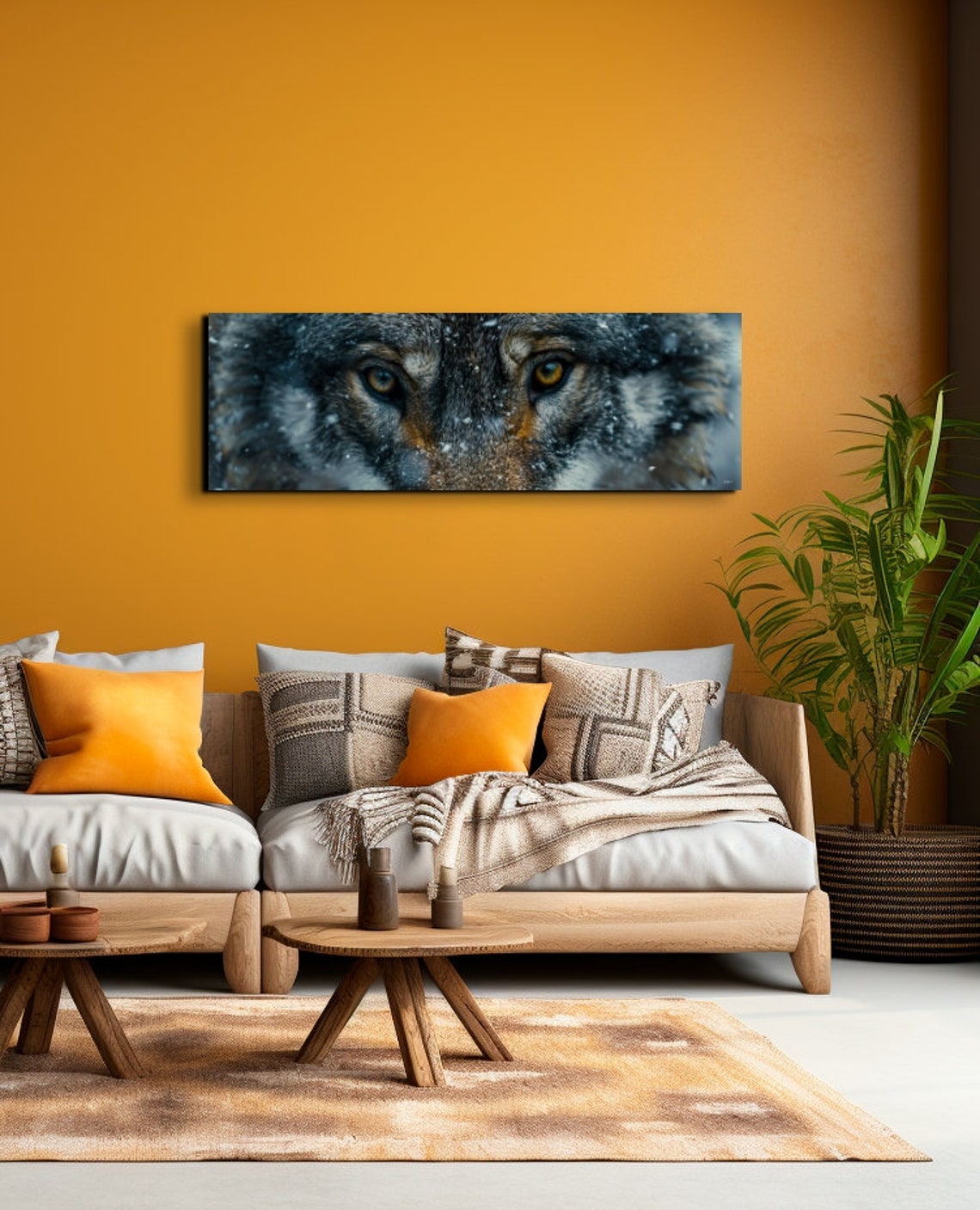 Wolf Face Close Up Amber Eyes Snow Panoramic Wildlife Poster - Image 7
